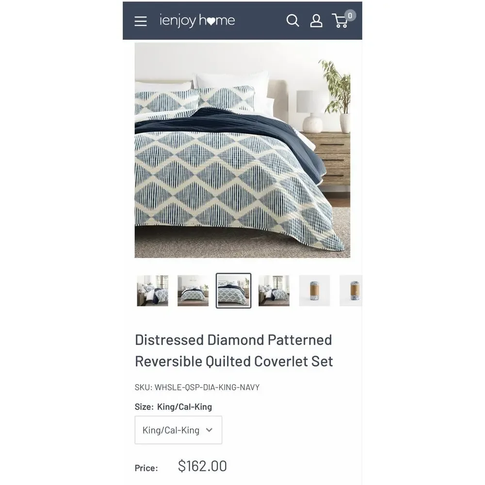NEW! Casual Comfort iEnjoy Distressed Diamond Patterned Reversible Quilt 3PC Set